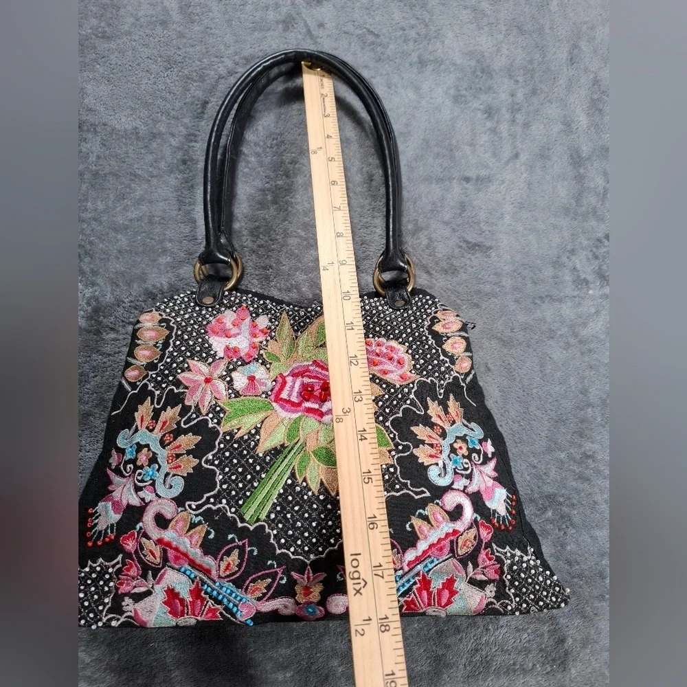 CHRISTIANA Floral BEADED Embroidered MEDIUM BAG Double Strap Purse Multicolor